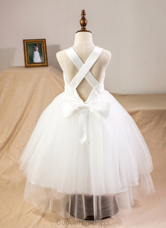 Lace Ball-Gown/Princess Satin Junior Bridesmaid Dresses Sweetheart Tea-Length Tulle With Bow(s) Eleanor