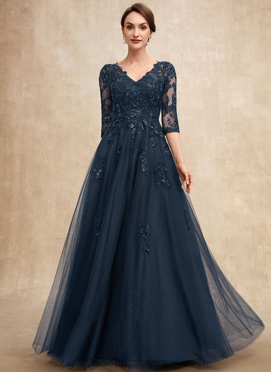 Mother the Tulle Makena of With Sequins Floor-Length Bride V-neck A-Line Lace Dress Mother of the Bride Dresses