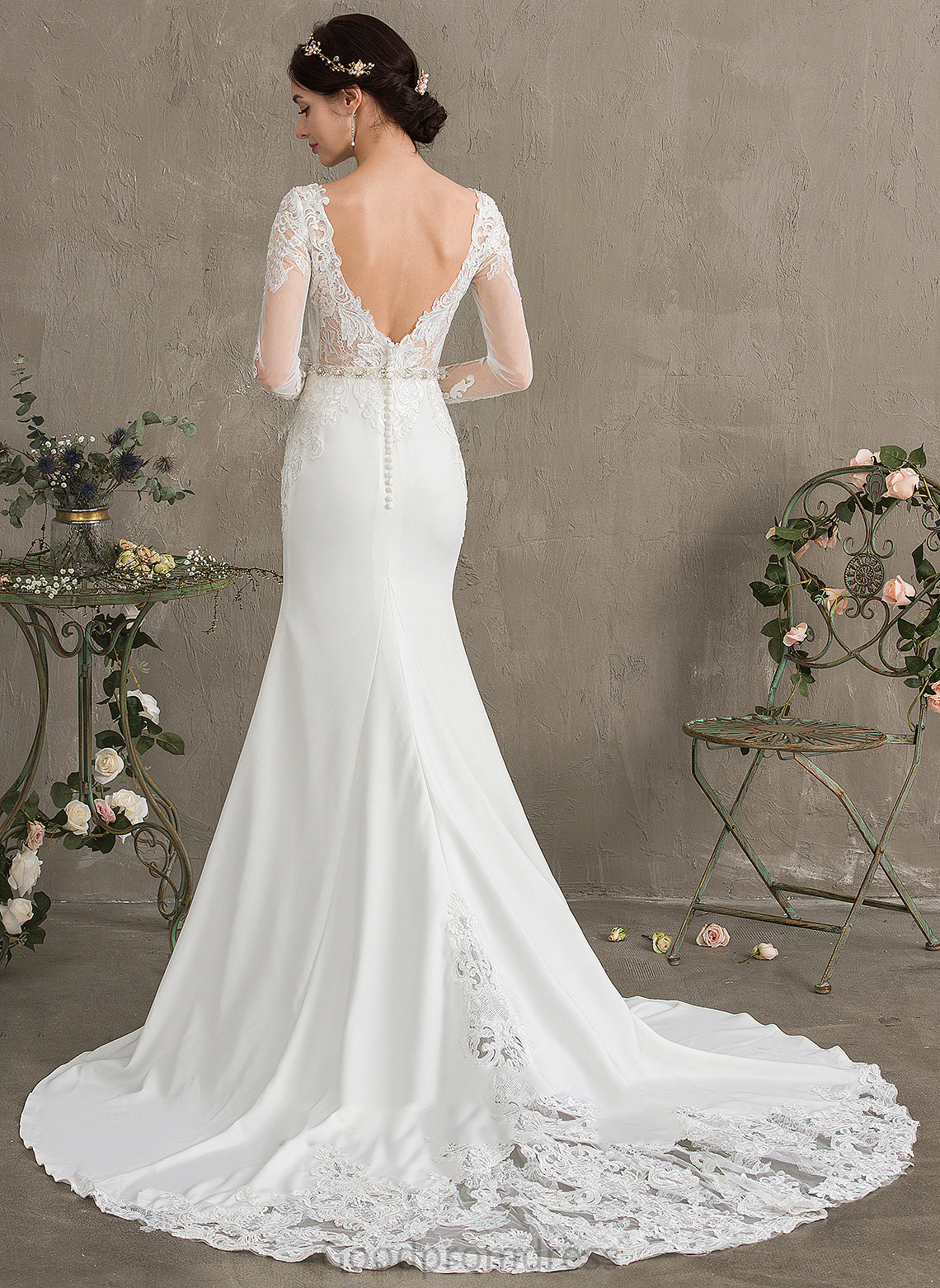 With Crepe Stretch Chapel Wedding Dress Beading Wedding Dresses Neck Trumpet/Mermaid Scoop Train Sequins Lola