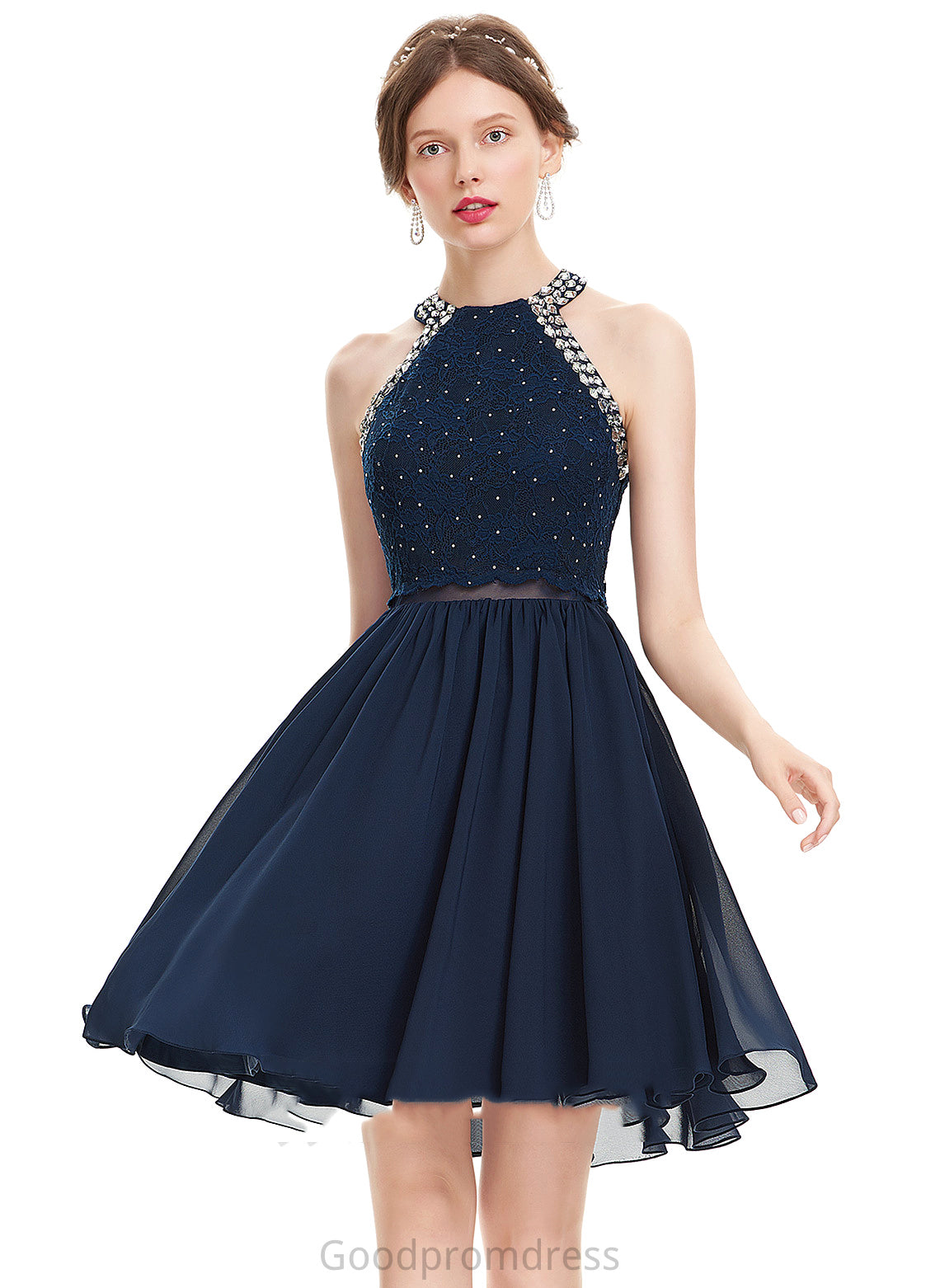 Beading Neck Jode Sequins Homecoming Dresses Chiffon A-Line With Knee-Length Scoop Homecoming Dress