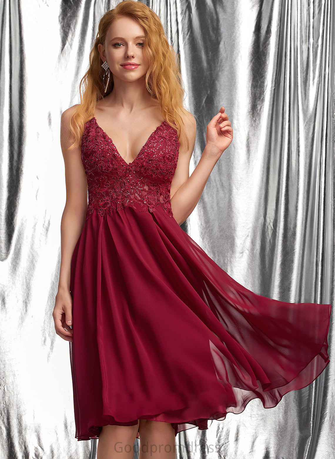 A-Line Dress Homecoming V-neck Anastasia Chiffon Knee-Length Homecoming Dresses