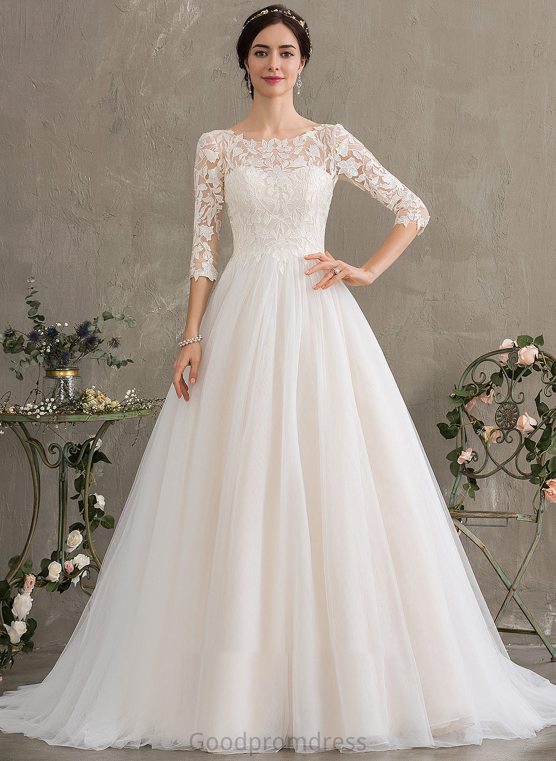 Court Wedding Dresses Train Neck Dress Scoop Wedding Tulle Ball-Gown/Princess Sequins With Nina