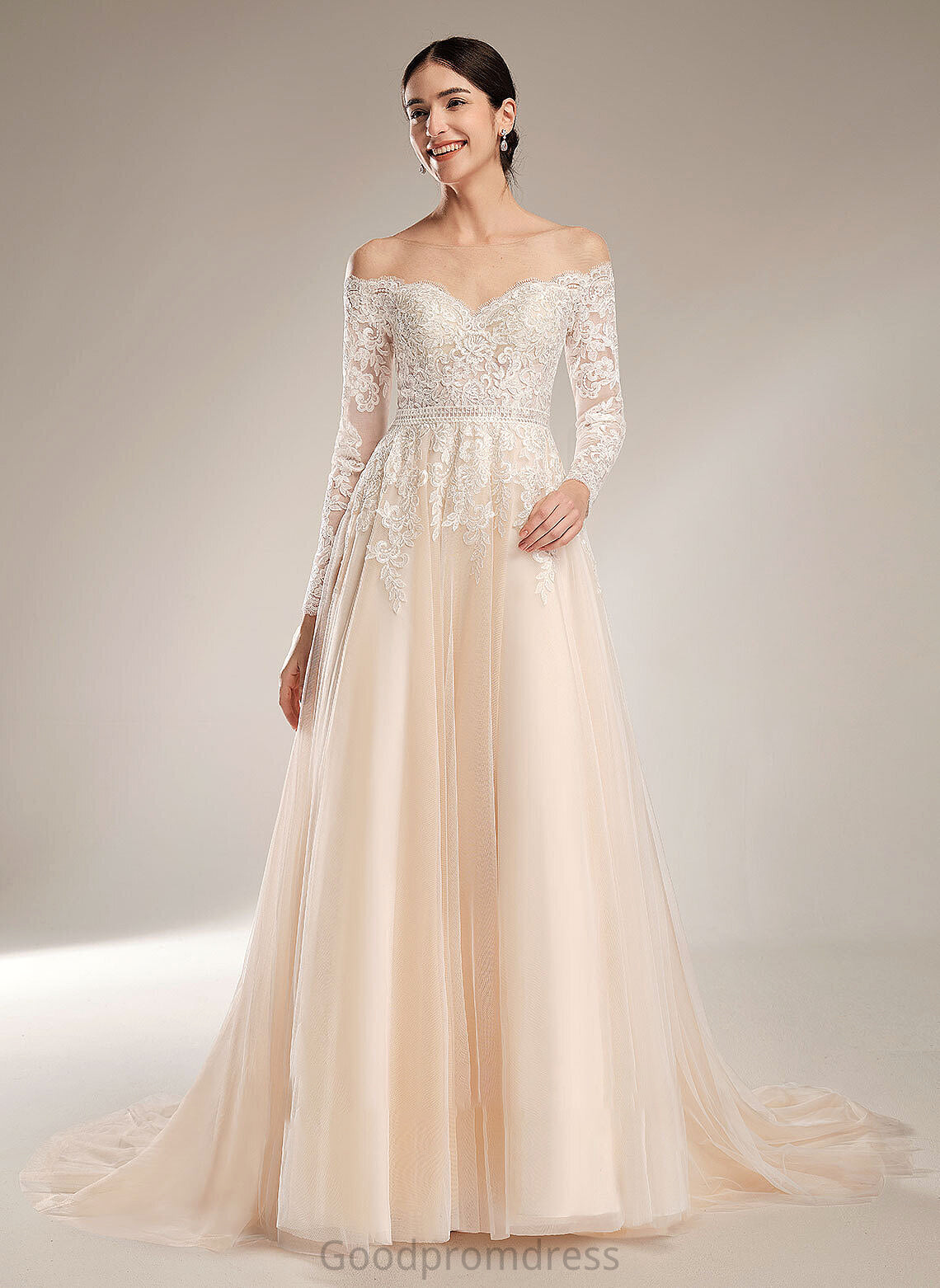 With Sequins Train Arielle Wedding Wedding Dresses Ball-Gown/Princess Chapel Illusion Dress