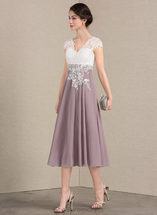 Dress Lace Mother of Bride Mother of the Bride Dresses the Chiffon V-neck A-Line Carlie Tea-Length