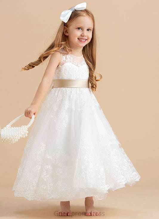 Scoop With Kaila Flower Flower Girl Dresses Sleeveless Sash/Bow(s) Ankle-length Girl Dress Neck Satin/Tulle/Lace A-Line/Princess -