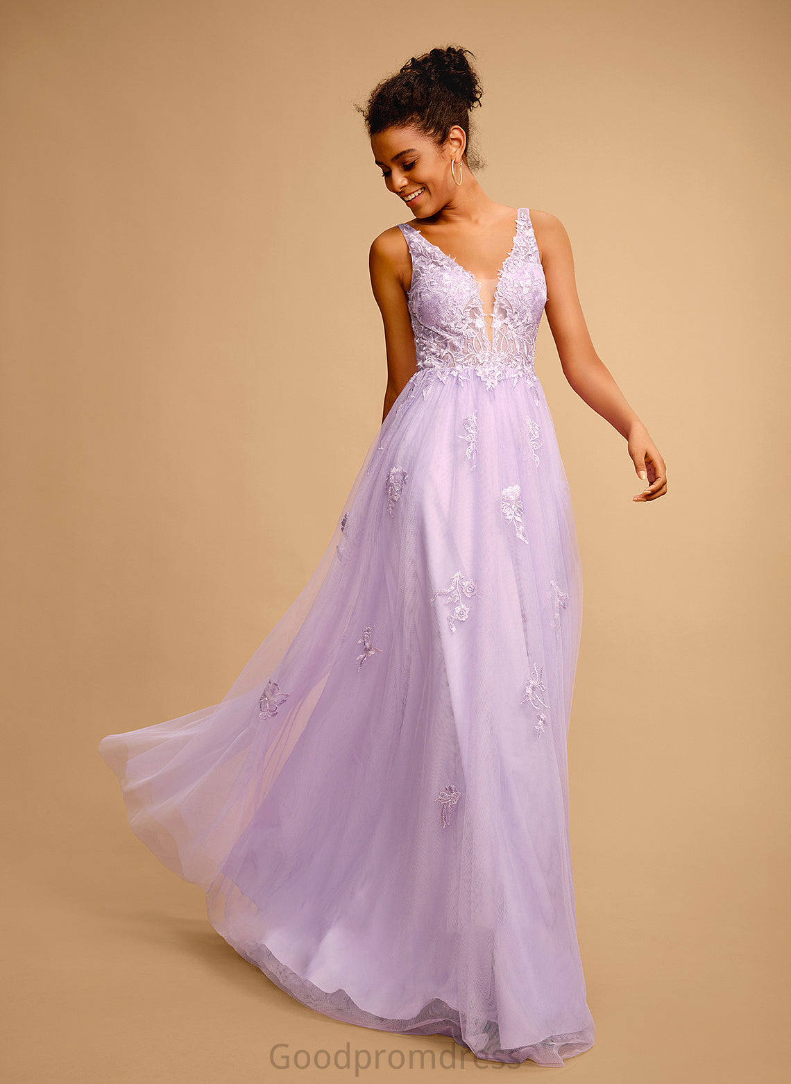 Prom Dresses Campbell V-neck Lace With Tulle Floor-Length Ball-Gown/Princess