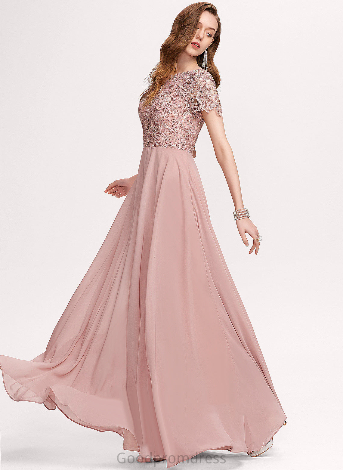 Floor-Length Scoop Prom Dresses Lace Braelyn Sequins Chiffon With A-Line