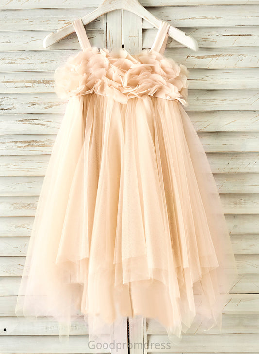 Dress Flower Girl Sleeveless A-Line/Princess - Knee-length Beading Straps Tulle With Flower Girl Dresses Mariana