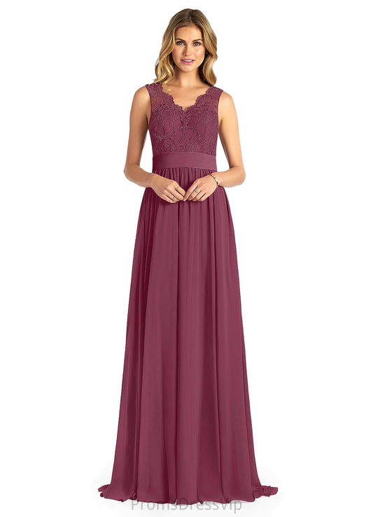 Kenley Floor Length Sheath/Column Sleeveless Lace Natural Waist V-Neck Bridesmaid Dresses