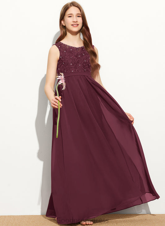 Marianna Lace Floor-Length Neck Beading Chiffon Scoop With Sequins Junior Bridesmaid Dresses A-Line