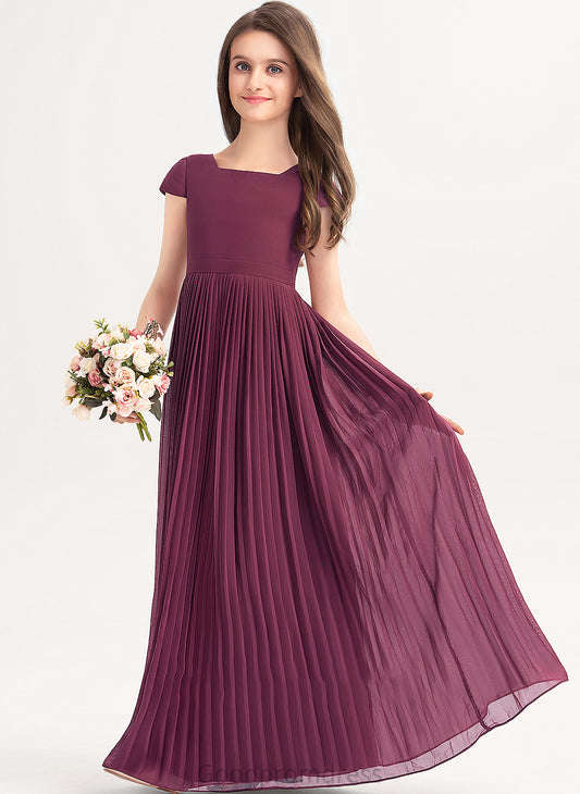 Square Floor-Length Annabella With A-Line Pleated Neckline Junior Bridesmaid Dresses Chiffon Lace Bow(s)