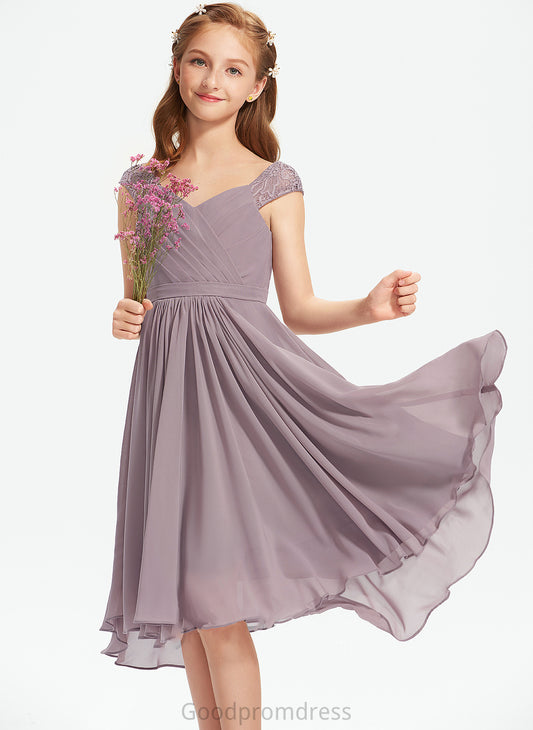 Ruffle V-neck Junior Bridesmaid Dresses With Lace Knee-Length Chiffon A-Line Millicent