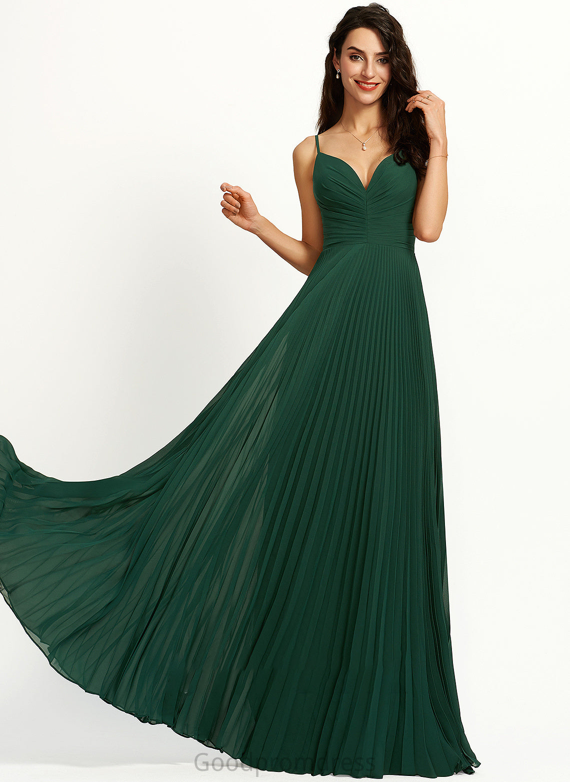 Neckline V-neck Fabric Pleated Embellishment Silhouette Floor-Length A-Line Length Tess Trumpet/Mermaid Floor Length Bridesmaid Dresses