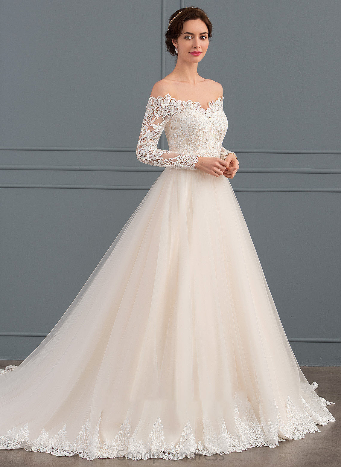 Dress Tulle Lace Train Wedding Geraldine Wedding Dresses Ball-Gown/Princess Chapel