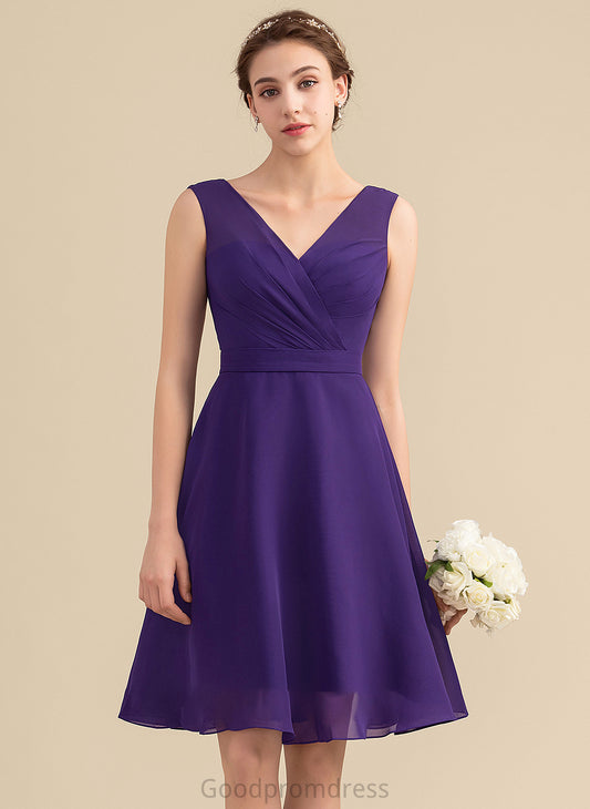 Knee-Length A-Line Neckline Embellishment V-neck Fabric Silhouette Ruffle Length Makena A-Line/Princess Sleeveless Bridesmaid Dresses