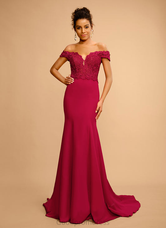 Sequins Crepe Floor-Length Off-the-Shoulder Stretch Trumpet/Mermaid Prom Dresses With Carley Lace