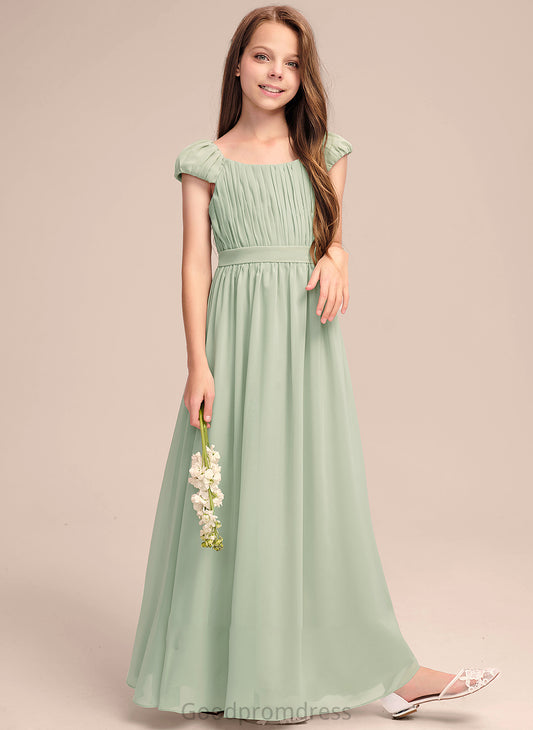 Bow(s) Suzanne Ruffle Floor-Length A-Line Junior Bridesmaid Dresses Neck Chiffon With Scoop