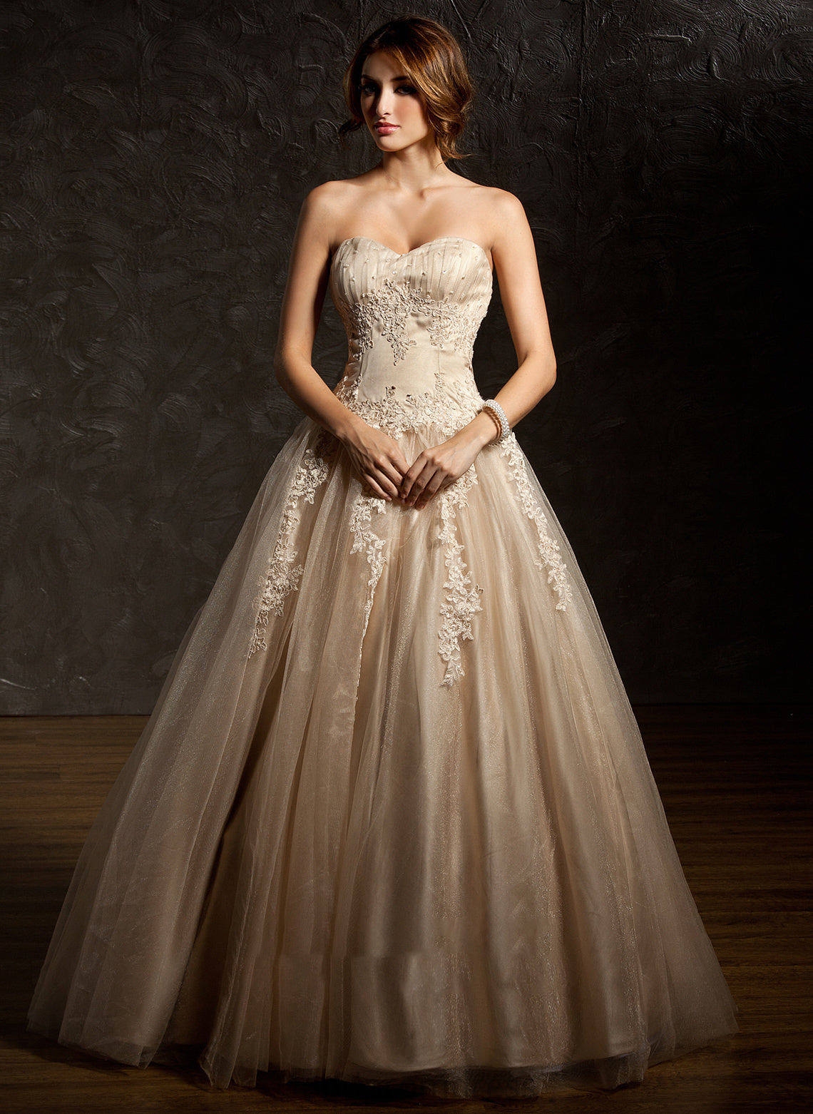 Lace Ball-Gown/Princess Prom Dresses Ruffle Appliques Tulle Floor-Length With Sweetheart Yesenia Beading Sequins