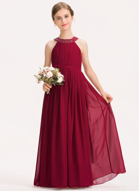 Bow(s) Neck America Beading Ruffle With Junior Bridesmaid Dresses Scoop Chiffon Floor-Length A-Line