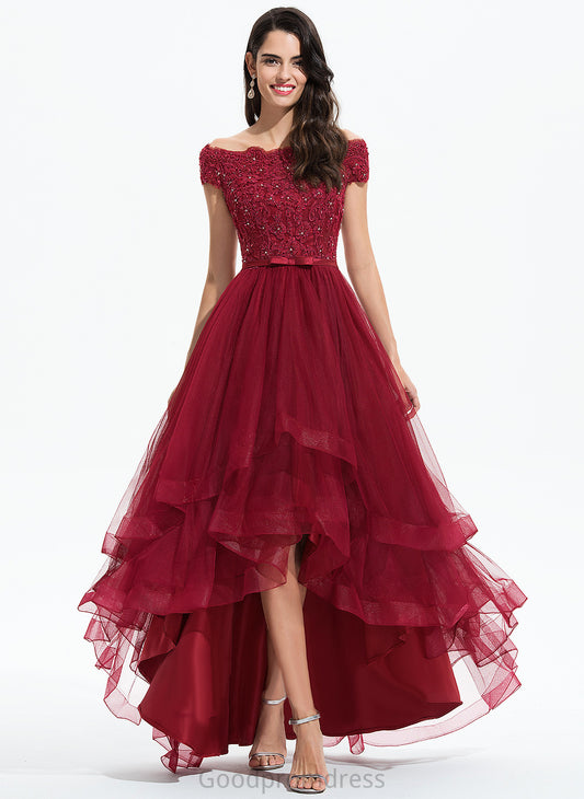 Tulle With Beading Bow(s) Off-the-Shoulder Cocktail Dresses A-Line Cocktail Lace Alexus Asymmetrical Dress Lace