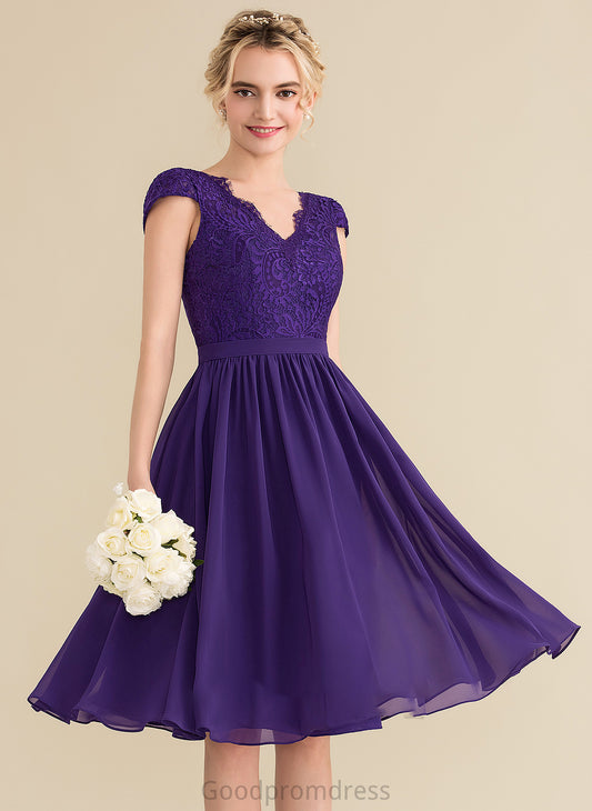 V-neck Neckline A-Line Straps Lace Length Knee-Length Silhouette Fabric Jaida Sleeveless A-Line/Princess Bridesmaid Dresses