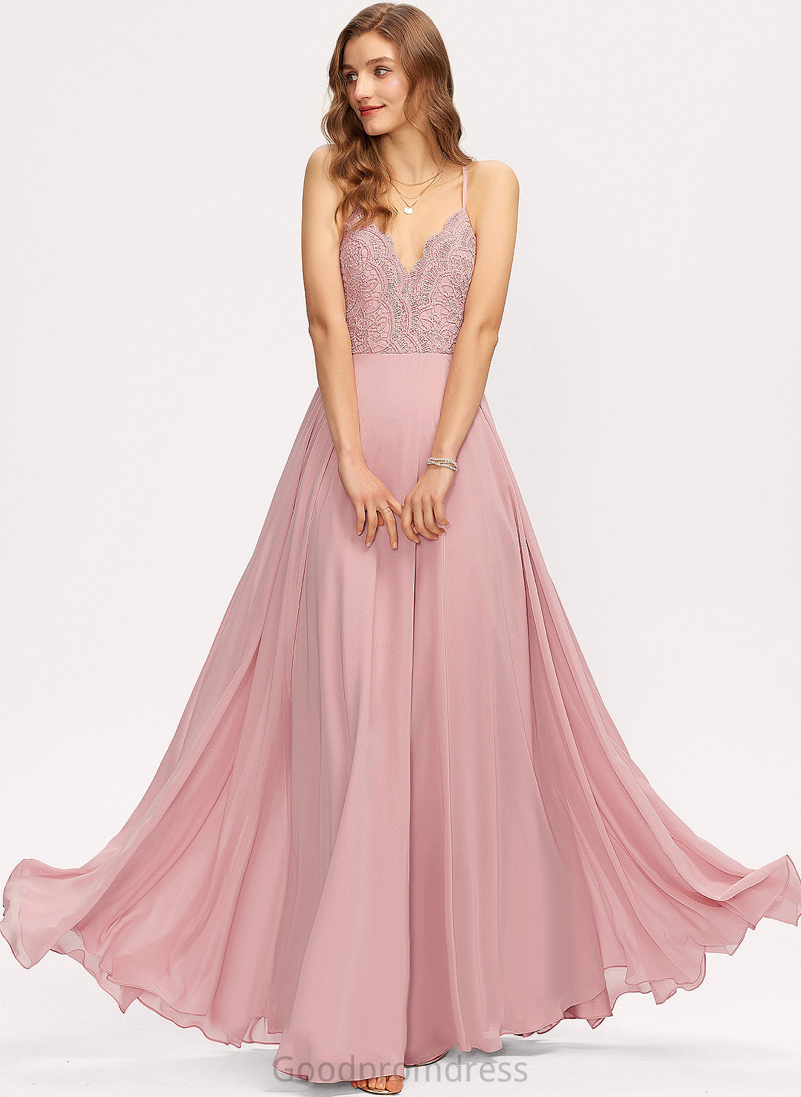 Prom Dresses A-Line Nathaly Chiffon Floor-Length Lace V-neck