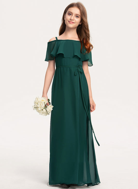 Bow(s) Chiffon Floor-Length With A-Line Shyann Junior Bridesmaid Dresses Off-the-Shoulder