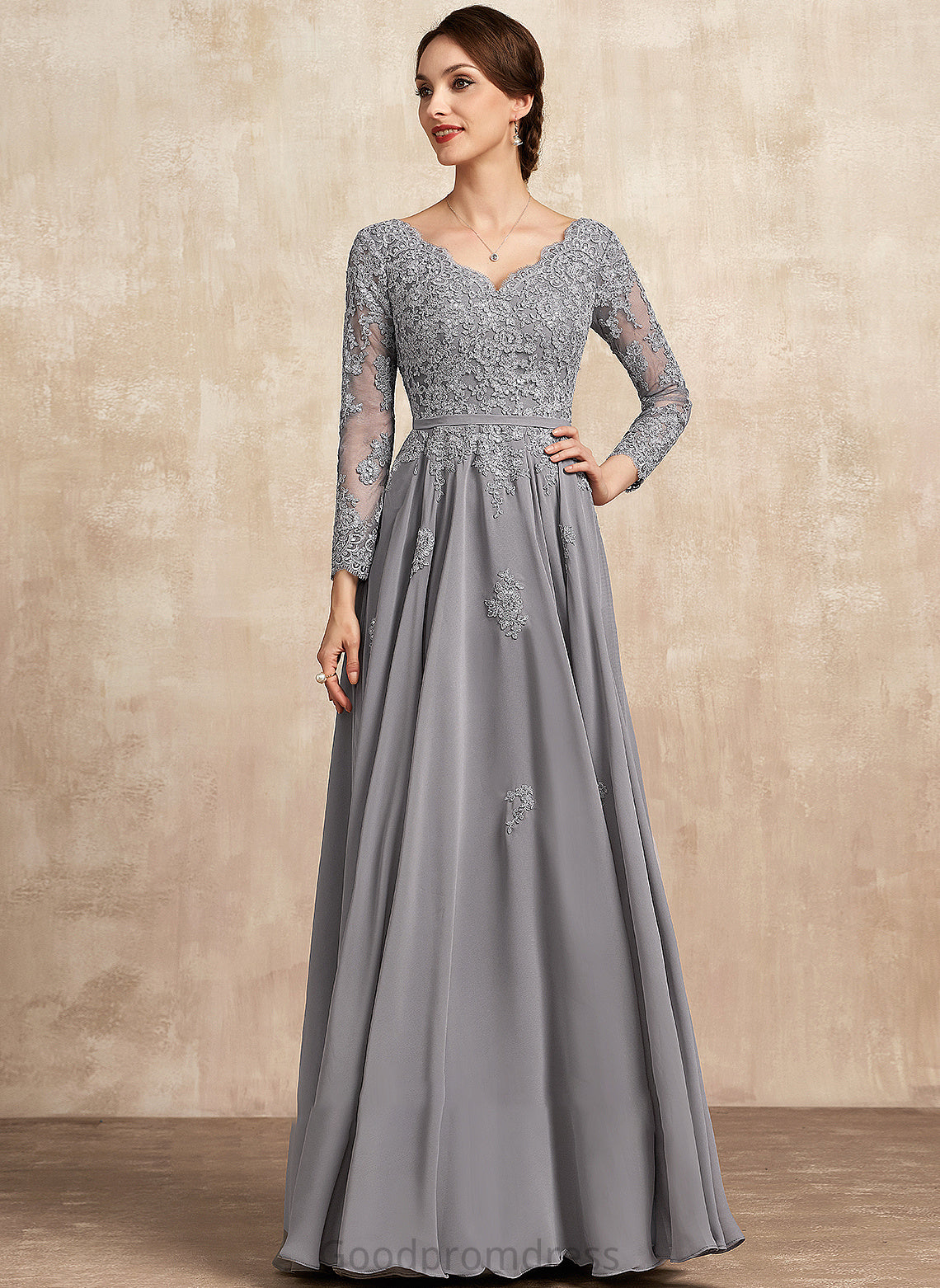 Bride Amy V-neck Floor-Length Chiffon Mother Dress the A-Line Mother of the Bride Dresses of Lace