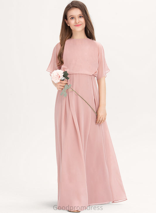 Junior Bridesmaid Dresses Floor-Length Neck A-Line Chiffon Kaylie Scoop