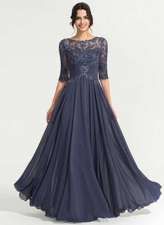 Floor-Length A-Line Sequins Amanda Prom Dresses Lace With Chiffon Scoop