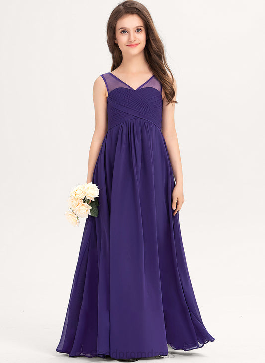 Junior Bridesmaid Dresses Hayden V-neck Ruffle With A-Line Chiffon Floor-Length