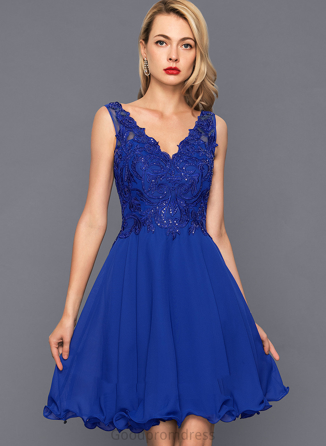 Rosie Homecoming V-neck A-Line Homecoming Dresses Chiffon Dress Knee-Length