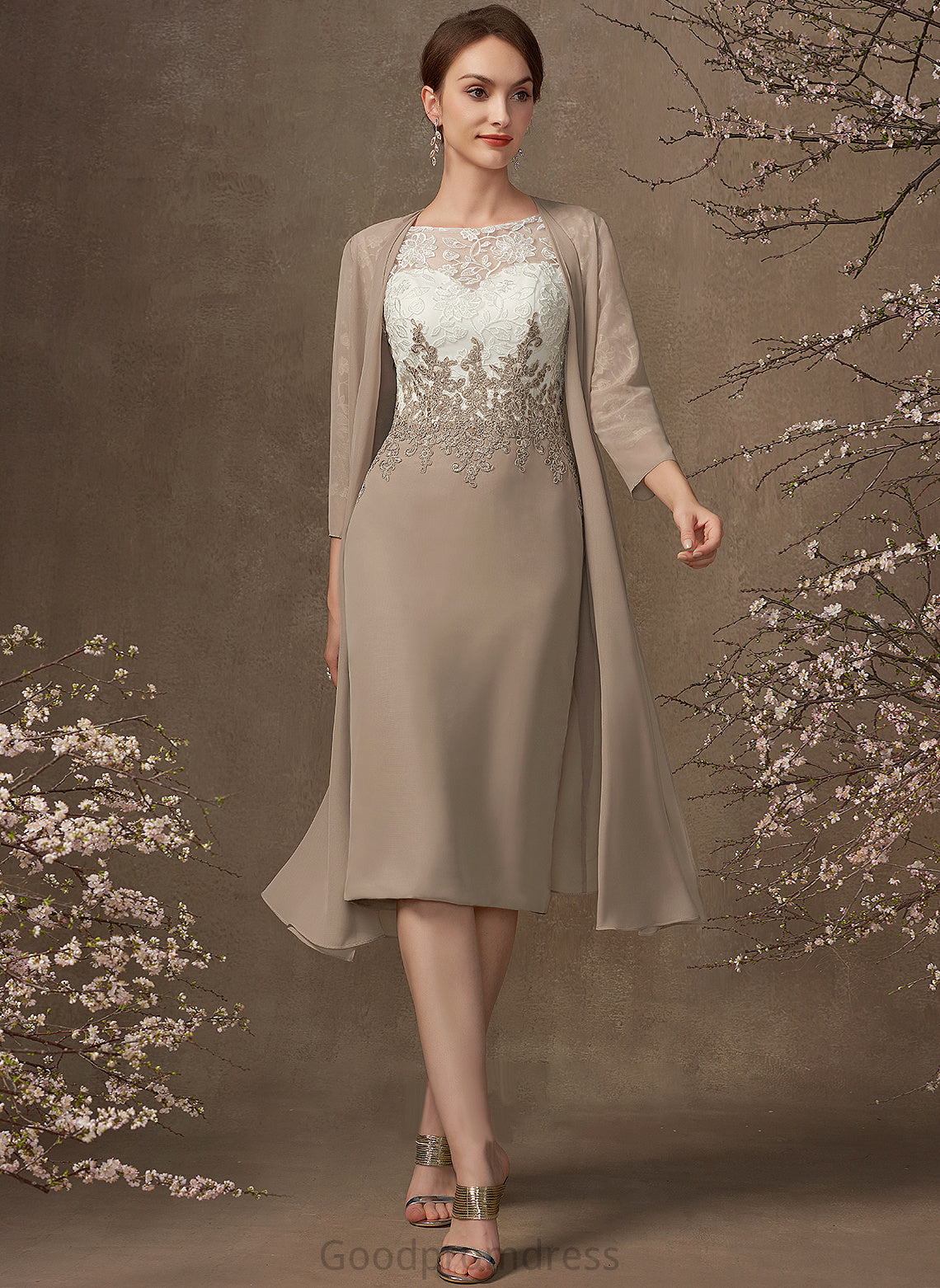 Mother of the Bride Dresses Mother Bride Neck Dress the Chiffon Scoop Lace of Sheath/Column Knee-Length Damaris