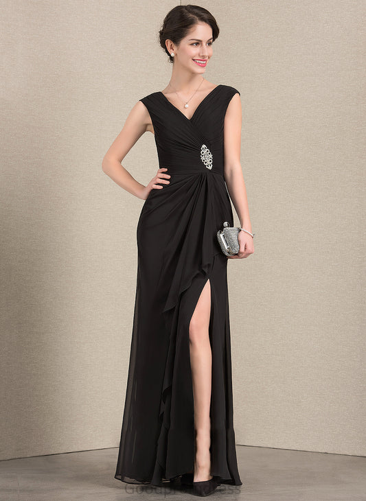 Chiffon Karli Dress With Bride Beading Ruffles the Split Mother of the Bride Dresses Mother of A-Line Front Floor-Length V-neck Cascading