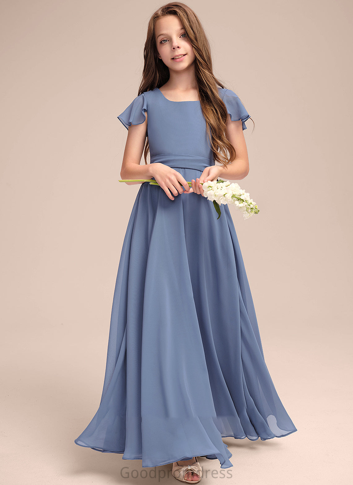 Scoop A-Line Neck Floor-Length Celia Junior Bridesmaid Dresses Bow(s) Chiffon With