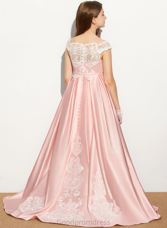 Lace Train Sweep Ball-Gown/Princess Junior Bridesmaid Dresses Ariel Off-the-Shoulder Satin