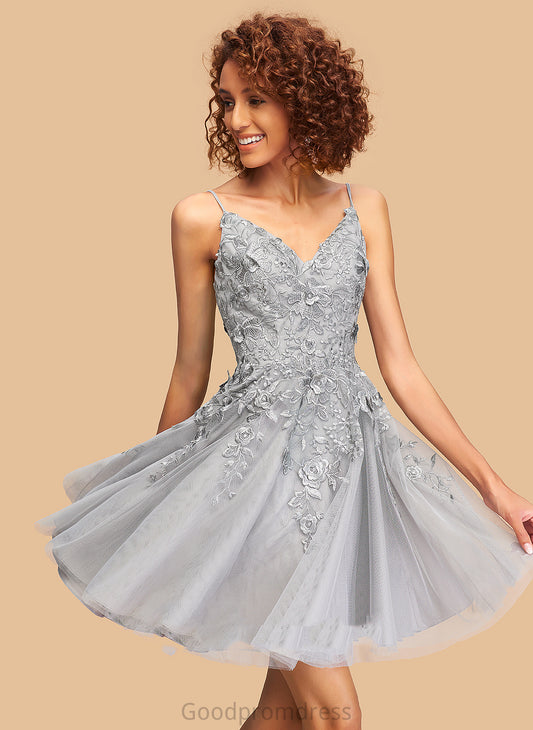 Short/Mini Tulle Homecoming Homecoming Dresses Dixie Lace With A-Line V-neck Dress