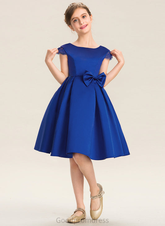 Essence Junior Bridesmaid Dresses Satin Lace With Scoop Knee-Length Bow(s) A-Line Neck