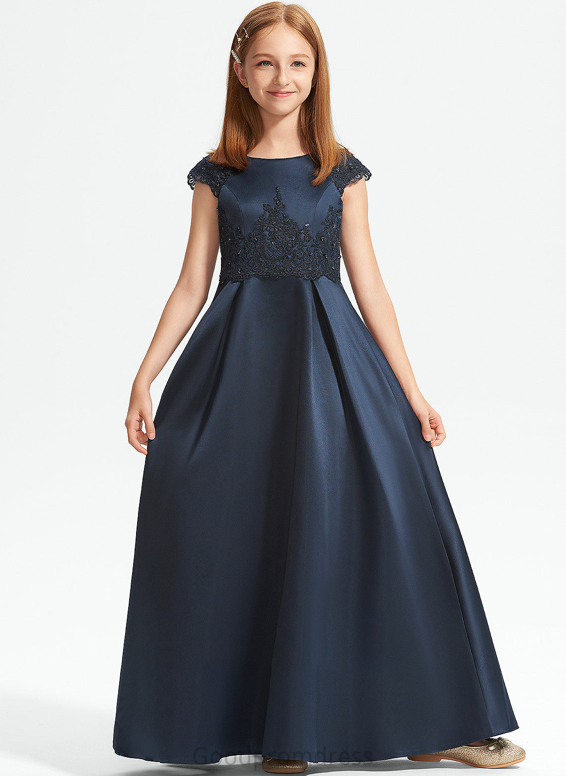 Lace Floor-Length A-Line Mira Junior Bridesmaid Dresses Bow(s) With Sequins Scoop Neck Beading Satin