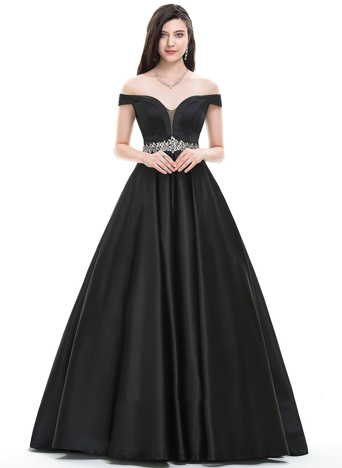 Satin Brylee Off-the-Shoulder Ball-Gown/Princess Beading Floor-Length With Prom Dresses