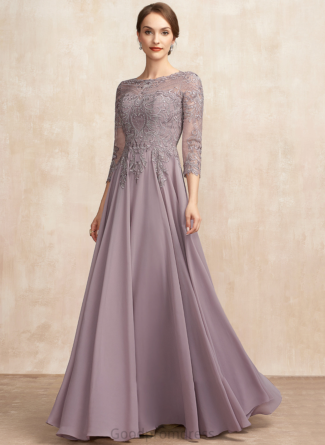 Mother of the Bride Dresses Scoop Neck Chiffon Dress Floor-Length Sequins With Bride of A-Line the Lace Mariam Mother