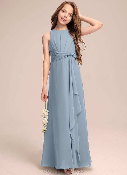 Chiffon Floor-Length Ruffles Cascading Crystal A-Line With Junior Bridesmaid Dresses Scoop Neck