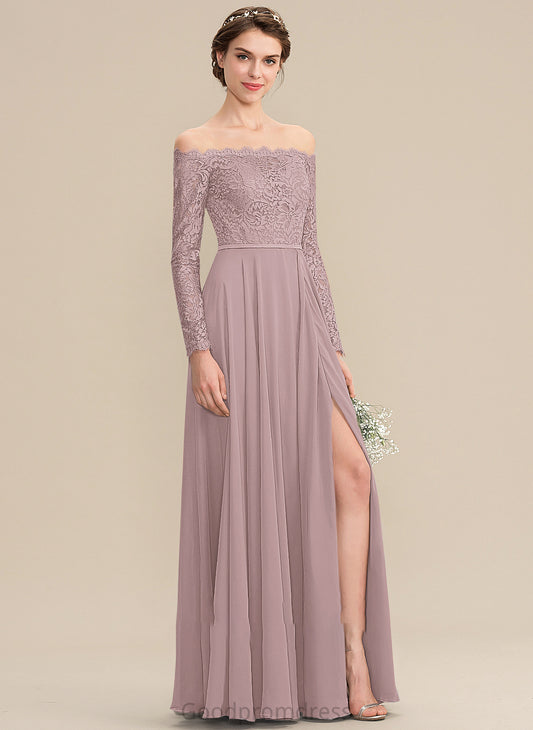 Length Floor-Length Off-the-Shoulder SplitFront Fabric Silhouette Neckline Embellishment A-Line Marley Scoop Natural Waist Bridesmaid Dresses