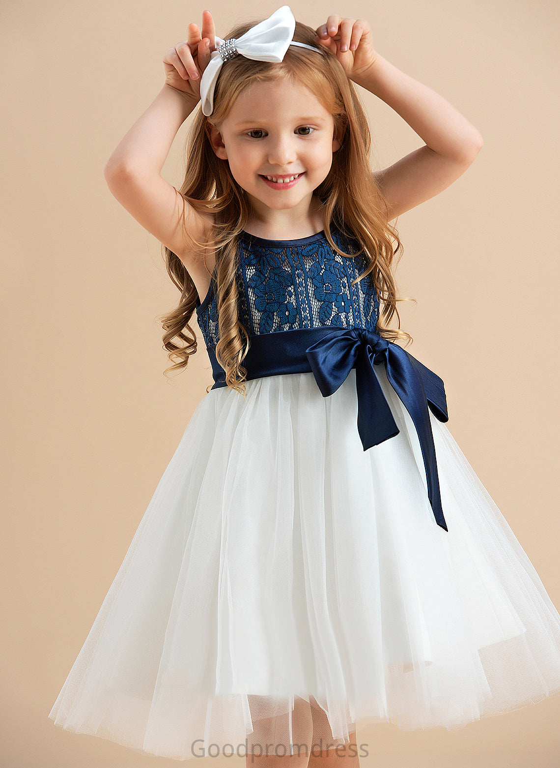 Tulle/Lace Scoop Sleeveless Dress Flower Greta Girl Knee-length Flower Girl Dresses A-Line - Neck