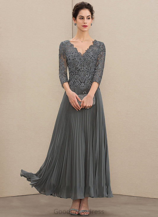 the Bride Rosemary Chiffon Dress Ankle-Length Pleated Sequins A-Line With Mother of the Bride Dresses of Mother V-neck Lace