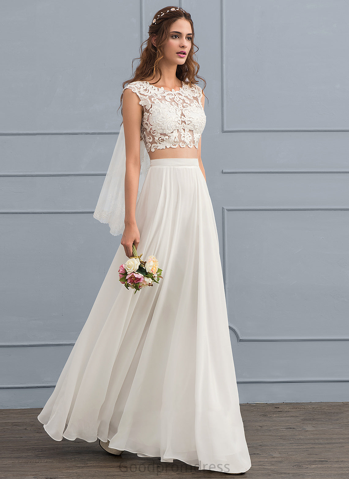 Wedding Scoop With A-Line Neck Cameron Floor-Length Wedding Dresses Chiffon Dress Sequins Beading