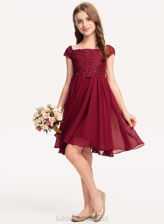 Lace A-Line Bow(s) Julie Junior Bridesmaid Dresses With Knee-Length Chiffon Off-the-Shoulder