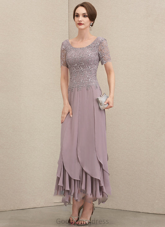 Neck Ankle-Length Scoop Mother Bride Lace Mother of the Bride Dresses of Cascading Lacey Ruffles the With Chiffon A-Line Dress