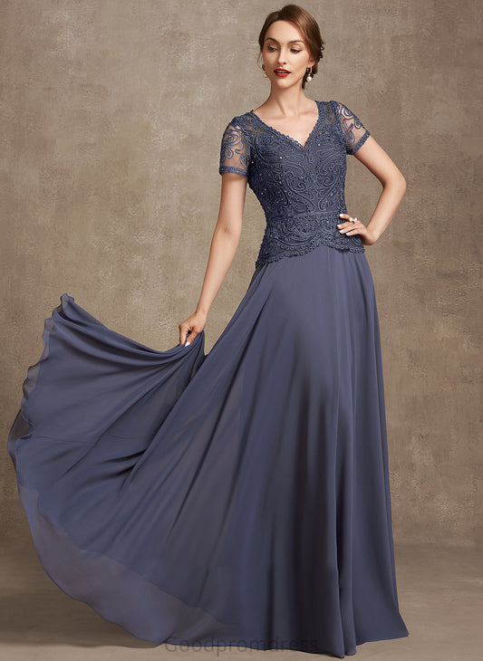 Mother With A-Line Mother of the Bride Dresses of Bride Floor-Length Dress Sequins the V-neck Chiffon Lauretta Lace