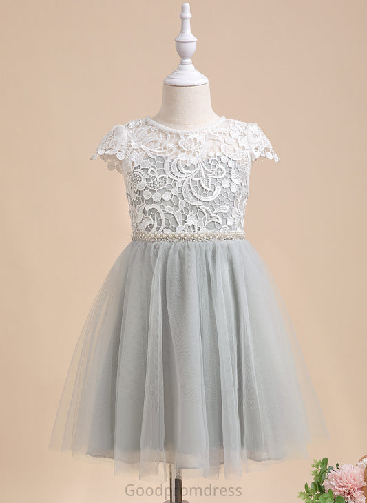 Short Dress Tulle Flower Tina - Scalloped Girl Neck Lace/Beading/Sequins With A-Line Flower Girl Dresses Sleeves Knee-length